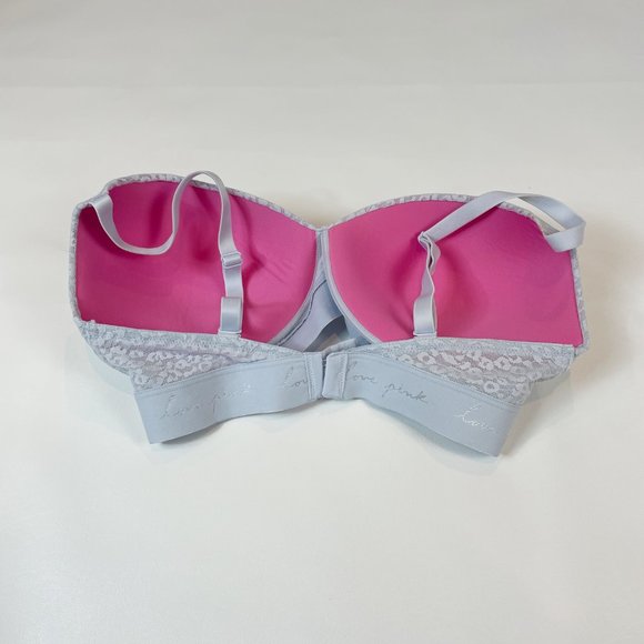NWOT Victoria's Secret PINK Bra 36DD Wear Everywhere Push-Up Blue Lace Leopard - Picture 2 of 7